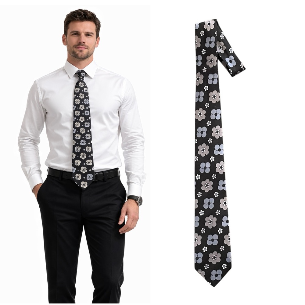 Simons Floral Black and Gray Tie 
🔥% bundle of 3, 5, 10, 15 or 20 ties